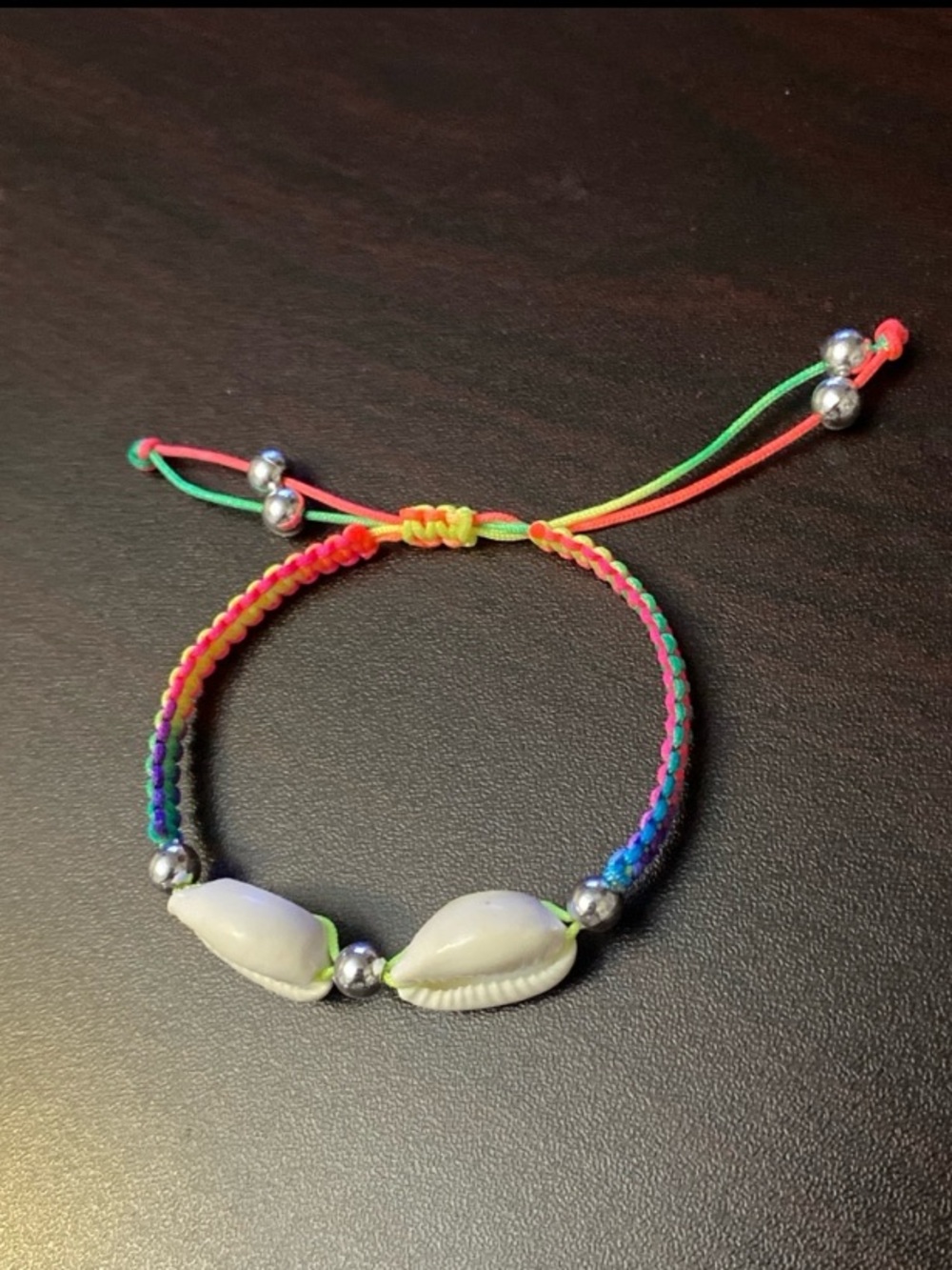 Vibrant Neon Rainbow Braided Cord Bracelet with Shell Accents